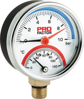 Термоманометр d63 1/4 10 бар вертикальный (0-120*c) Pro Factor (PF SG 872-10)