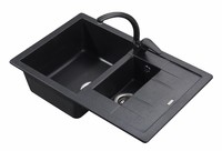 Кухонная мойка из камня (гранит) KAISER 780х500х190 двойная (ЧЁРНЫЙ МРАМОР)